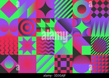 Sfondo di diverse forme geometriche colorate con effetto granulosità Foto Stock