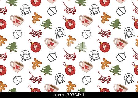 Motivo natalizio senza cuciture con elementi natalizi Illustrazione Vettoriale