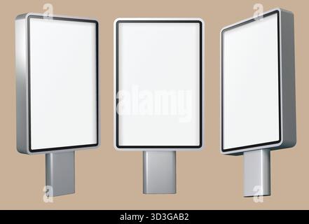 Tabelloni pubblicitari vuoti mockup vettoriale in diverse angolazioni per presentazioni, concetti di marketing, progetti di design o identità aziendale. Illustrazione Vettoriale