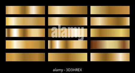 Sfondo realistico con sfumatura dorata. Striscioni dorati metallizzati. Elegante collezione di sfumature oro. Illustrazione Vettoriale