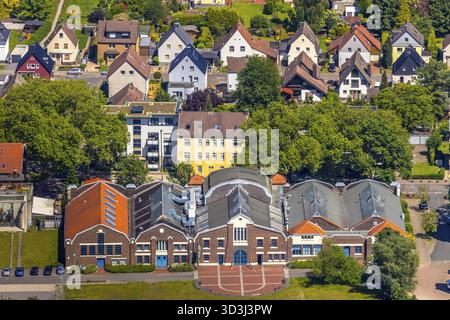 Vista aerea delle sale Flottmann a Herne, zona della Ruhr, Renania settentrionale-Vestfalia, Germania. Le Flottmann Halls sono un centro culturale ed eventi, oltre che un centro di Foto Stock