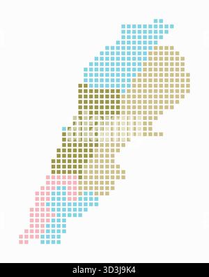 Libano con una mappa punteggiata. Mappa digitale del paese su sfondo bianco. Forma libanese con punti quadrati. Stile puntini colorati. Quadrati di grandi dimensioni. Illustrazione Vettoriale