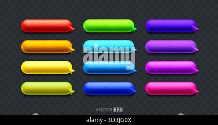Pulsanti Web 3D colorati e lucidi e bolle di chat. Collezione di elementi dell'interfaccia utente moderni in colori vivaci. Illustrazione vettoriale. Illustrazione Vettoriale