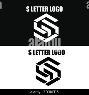 Logo Letter S geometrico moderno con linee pulite e simmetria audace. Design vettoriale in bianco e nero minimale, ideale per il branding tecnologico o aziendale. Illustrazione Vettoriale