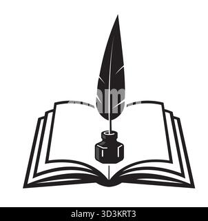 Illustrazione dell'icona di design del simbolo del vettore di piume del vano di inchiostro e del logo a pennarello aperto Illustrazione Vettoriale