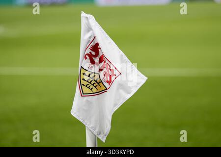 Stoccarda, Germania. 2 novembre 2025. STOCCARDA, 06-11-2025, MHP Arena, stagione 2025/2026, UEFA Europa League League partita di fase tra VfB Stoccarda e Feyenoord, Picture Shows Corner flag Credit: Pro Shots/Alamy Live News Foto Stock