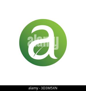 Lettera cerchio verde astratto un logo foglia verde alfabeto simbolo vettoriale icona di design Illustrazione Vettoriale