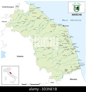 Mappa della regione Marche dell'Italia centrale Foto Stock