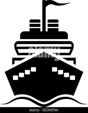 Icona nave da crociera | silhouette vettoriale vista frontale | grafica Ocean Liner | simbolo di viaggio e trasporto marittimo Illustrazione Vettoriale