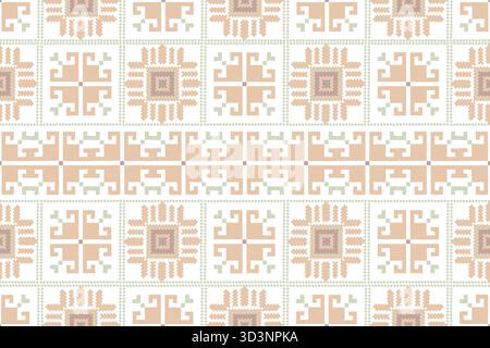 Fiore marrone pixel art su sfondo sfondo motivo orientale senza cuciture.ornamento. Stile etnico. ornamento geometrico. Ripetizione continua vettoriale. Foto Stock