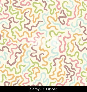 Linee astratte per scarabocchi motivo senza cuciture. Illustrazione vettoriale sfondo piatto. Illustrazione Vettoriale