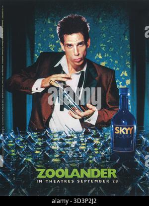 2001 annuncio SKYY Vodka, con l'attore Ben Stiller in personaggio come modello maschile Derek Zoolander nel film Zoolander promosso nell'annuncio Foto Stock