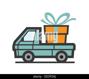 veicolo con logo in cartone regalo icona del simbolo del design vettoriale Illustrazione Vettoriale