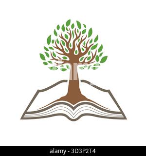 Illustrazione creativa del logo della struttura del libro aperto con il simbolo del disegno vettoriale Illustrazione Vettoriale