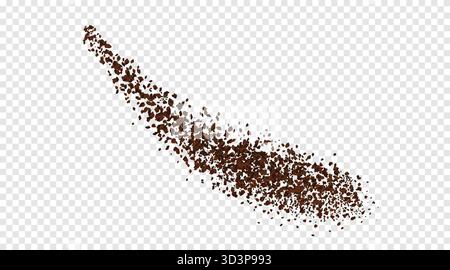 Dispersione di caffè o pezzi di cioccolato. Caffè macinato o chicchi di cacao. Vettore 3d realistico. Illustrazione Vettoriale