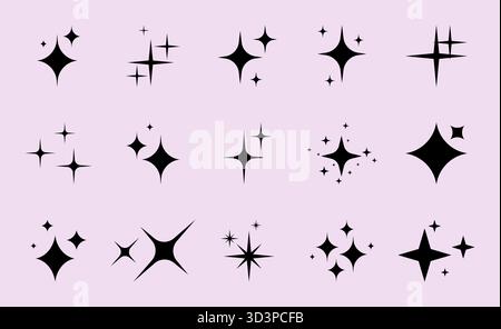Set di stelle brillanti, icone scintillanti, collezione di simboli scintille, icone delle stelle y2k Illustrazione Vettoriale