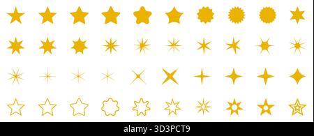 Set di stelle gialle, collezione di icone vettoriali scintillanti, simboli vettoriali a stella Illustrazione Vettoriale
