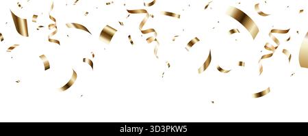 Sfondo celebrativo con coriandoli e nastri dorati che cadono su sfondo isolato. Coriandoli bordo o striscione per le illustrazioni vettoriali della festa, Cristo Illustrazione Vettoriale