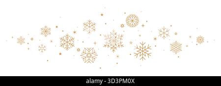 Confine di Natale. Striscioni vettoriali oro con fiocchi di neve e stelle su sfondo isolato Illustrazione Vettoriale