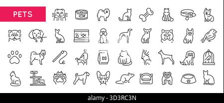 Set icone linea animali domestici Illustrazione Vettoriale