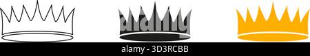 Linea Regalia con letto king size e queen size e set di icone solide. Corone potenti che simboleggiano lo status e la leadership. Raccolta simboli. Illustrazione del vettore isolato Illustrazione Vettoriale