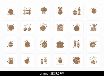 Kit completo di 24 icone vettoriali a tema bomba, sviluppato in glifo con display 64 x 64 precisione perfetta per applicazioni di progettazione versatili Illustrazione Vettoriale