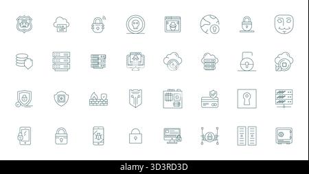 Un set versatile di 32 icone vettoriali perfette per la sicurezza informatica, in formato 128 x 128 nitido, ideale per applicazioni mobili e Web Illustrazione Vettoriale