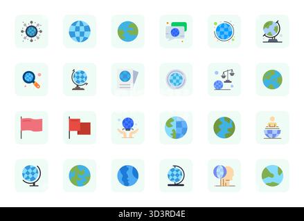 Raccolta avanzata di icone vettoriali perfette da 24 PIXEL ispirate alle relazioni internazionali, realizzate in Flat con ottimizzazione 64 x 64 per una visualizzazione superiore Illustrazione Vettoriale
