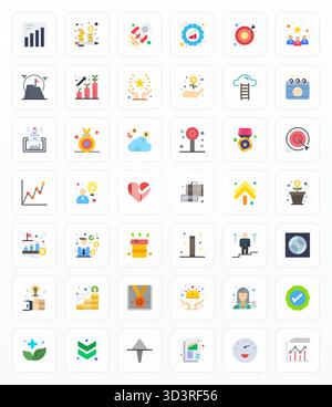 Un set dinamico di 42 icone vettoriali in Flat, personalizzato per il successo con dettagli 256x256 qualità migliorata adatta per i prodotti digitali. Illustrazione Vettoriale