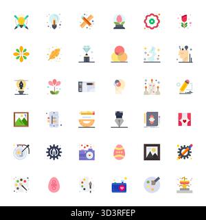 Pacchetto strategico con 36 icone vettoriali che rappresentano il formato Artistico in formato piatto, ottimizzato con Retina Ready display qualità perfetta per i professionisti Illustrazione Vettoriale