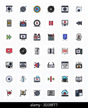 Eccezionale raccolta di 42 icone vettoriali linea riempita per supporti digitali, disponibile in risoluzione 64 x 64 modificabile per un'eccellenza visiva senza precedenti e. Illustrazione Vettoriale