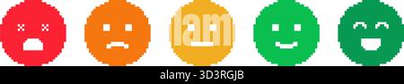 Set di icone facce emoticon pixel Art. Espressioni emotive e simboli di rappresentazione dell'umore. Illustrazione del vettore isolato Illustrazione Vettoriale