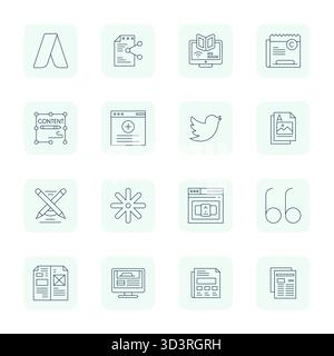 Collezione realizzata a mano con 16 icone vettoriali Thin Outline per la pubblicazione, ottimizzata in Retina Ready display risoluzione perfetta per un digitale premium Illustrazione Vettoriale