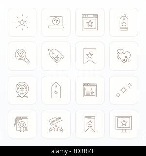 Collezione di 16 icone vettoriali Thin Line Grid montate per le caratteristiche, progettate in formato Retina Ready per chiarezza e versatilità. Illustrazione Vettoriale