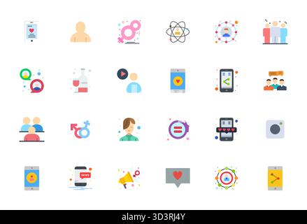 Pacchetto completo con 24 icone vettoriali in design piatto per social network, con una qualità nitida e modificabile ad alta risoluzione. Illustrazione Vettoriale