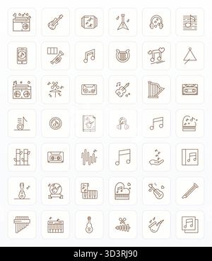 Set di 42 icone vettoriali allineate ai pixel in grassetto ispirate a Melody, realizzate con risoluzione 256x256 per un'integrazione perfetta in app e siti Web. Illustrazione Vettoriale
