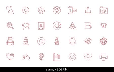 Un set versatile di 28 icone vettoriali perfette per il monocromatico, in un formato nitido ad alta risoluzione, ideale per dispositivi mobili e Web Illustrazione Vettoriale