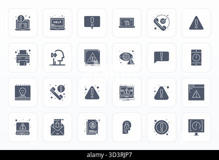 Kit completo di 24 icone vettoriali incentrate sul problema, sviluppato in Glyph con precisione modificabile 256x256 per applicazioni di progettazione versatili. Illustrazione Vettoriale