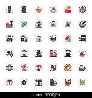 Un set versatile di 36 icone vettoriali perfette per display lineare incentrate su Remedy, in un formato nitido ad alta risoluzione, ideale per ap mobili e Web Illustrazione Vettoriale