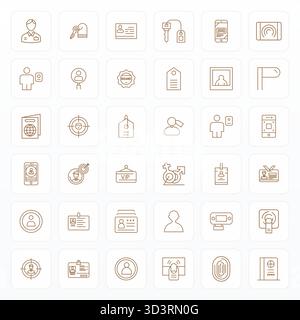 Una raccolta pulita di 36 icone vettoriali Bold Line che rappresentano l'identificazione, progettata in 256x256 formato migliorato per dashboard e interni moderni Illustrazione Vettoriale