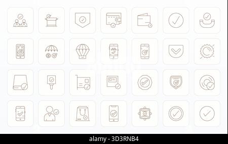 Un set versatile di 28 icone vettoriali Thin Line Grid adattate, incentrate sulle icone accettate, fornite in un formato 256x256 nitido, ideale per applicazioni mobili e Web. Illustrazione Vettoriale