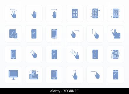 Collezione esclusiva di 24 icone vettoriali glifi per touch screen, sviluppata con dettagli 64x64 risoluzione migliorata per esperienze di marchio di qualità superiore. Illustrazione Vettoriale