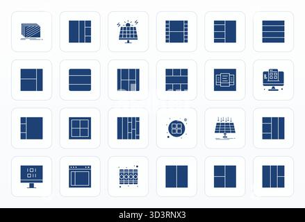 Un set dinamico di 24 icone vettoriali in glifo, su misura per pannelli con PIXEL ad alta risoluzione qualità perfetta per i prodotti digitali. Illustrazione Vettoriale