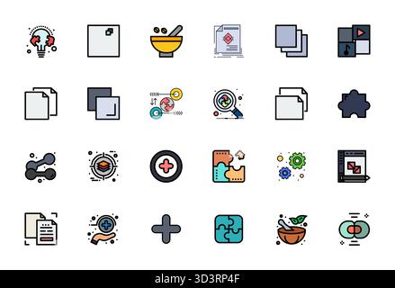 Kit di strumenti completo di 24 icone vettoriali incentrate sulla mietitrebbia, sviluppato in linea con precisione modificabile 256x256 per applicazioni di progettazione versatili Illustrazione Vettoriale