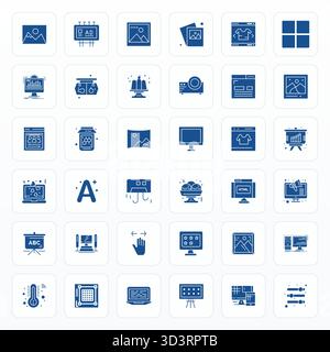 Confezione esclusiva di 36 icone vettoriali modificabili ispirate a display, realizzate in formato glifo ad alta risoluzione per esperienze di marchio memorabili. Illustrazione Vettoriale