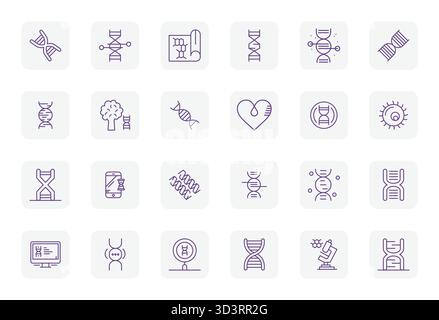 Un set dinamico di 24 icone vettoriali in grassetto regolare, personalizzato per il DNA con qualità Retina Ready Editable, adatto per i prodotti digitali. Illustrazione Vettoriale