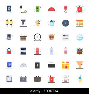 Collezione esclusiva di 36 icone vettoriali piatte per la capacità, sviluppata con risoluzione ottimizzata 64 x 64 pixel per esperienze di marca di livello superiore. Illustrazione Vettoriale