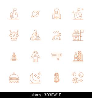 Collezione artigianale con 16 icone vettoriali Thin Line per astronauti, ottimizzate in PIXEL ad alta risoluzione risoluzione risoluzione perfetta per le applicazioni digitali premium Illustrazione Vettoriale