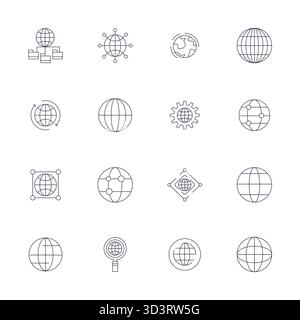Set rivoluzionario di 16 icone vettoriali modificabili ispirate a Worldwide Network, create in formato Thin Line con risoluzione Retina Ready per un'esperienza d all'avanguardia Illustrazione Vettoriale