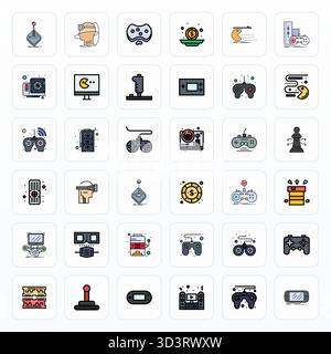 36 icone vettoriali progettate in modo professionale in linea piena, che catturano l'essenza del gioco con la precisione modificabile Retina Ready per la progettazione dell'interfaccia utente. Illustrazione Vettoriale